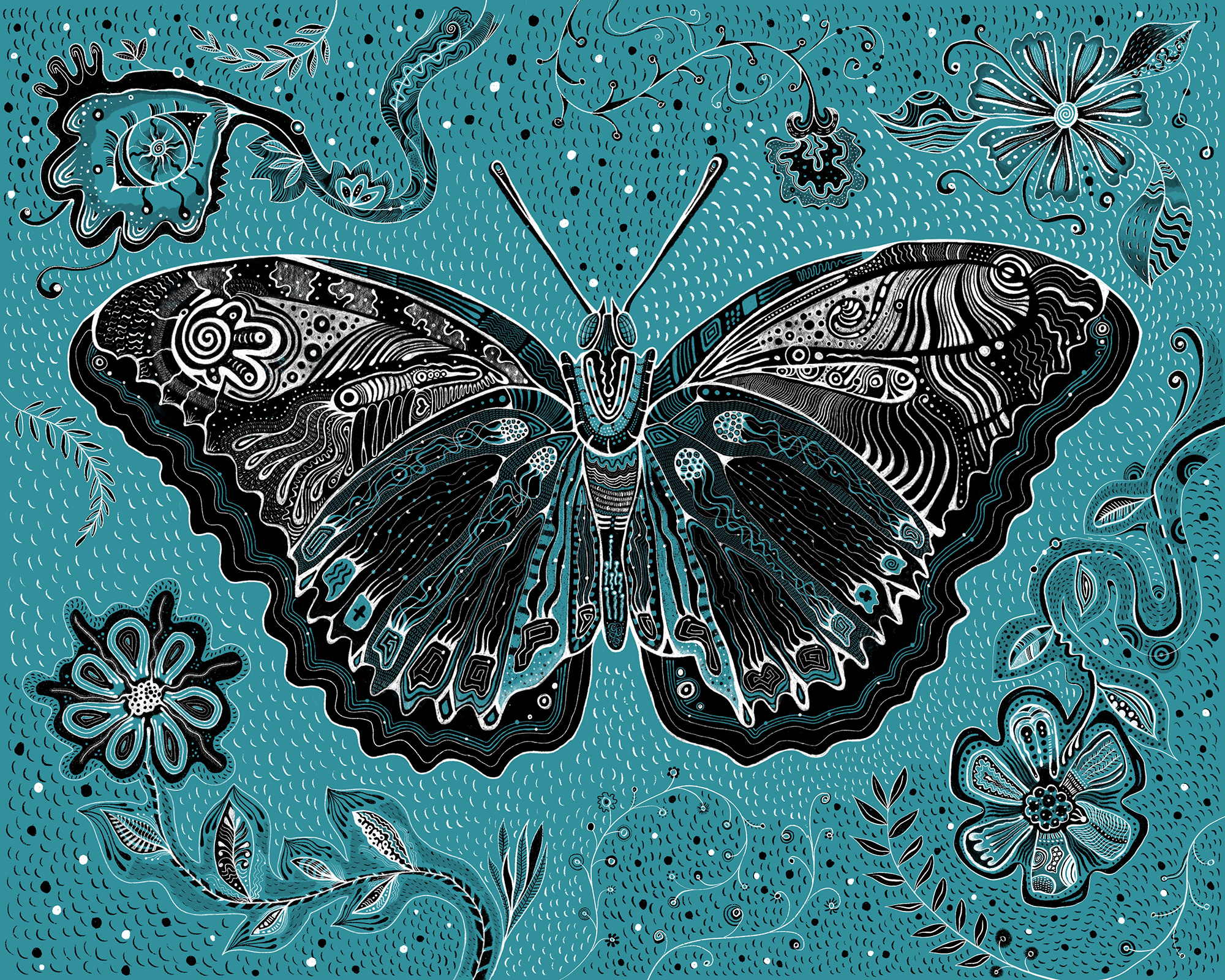 Butterfly and flowers