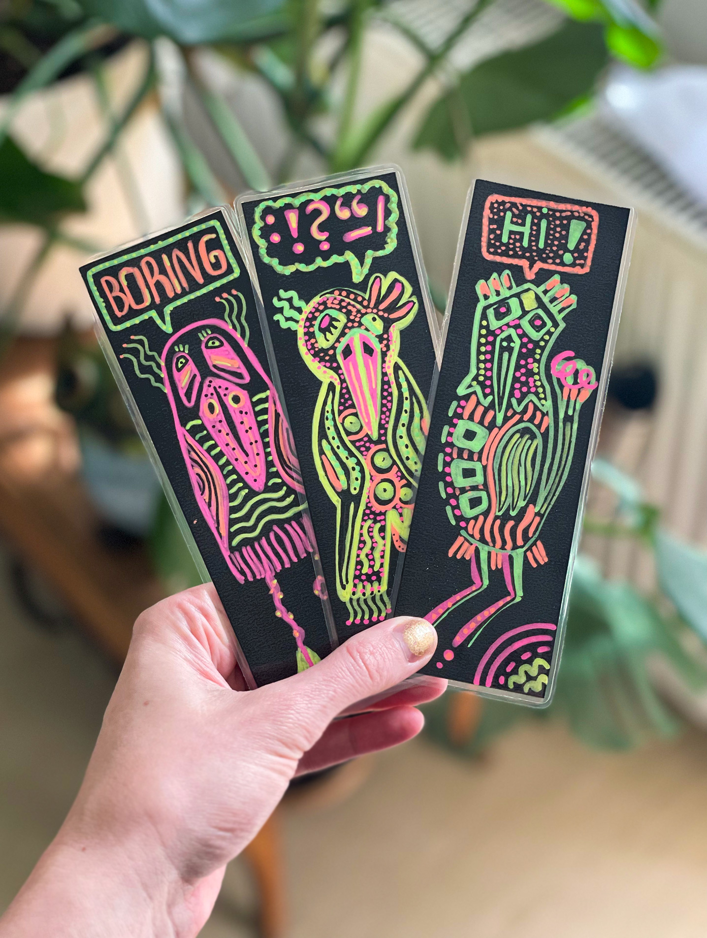 bookmarks birds neon