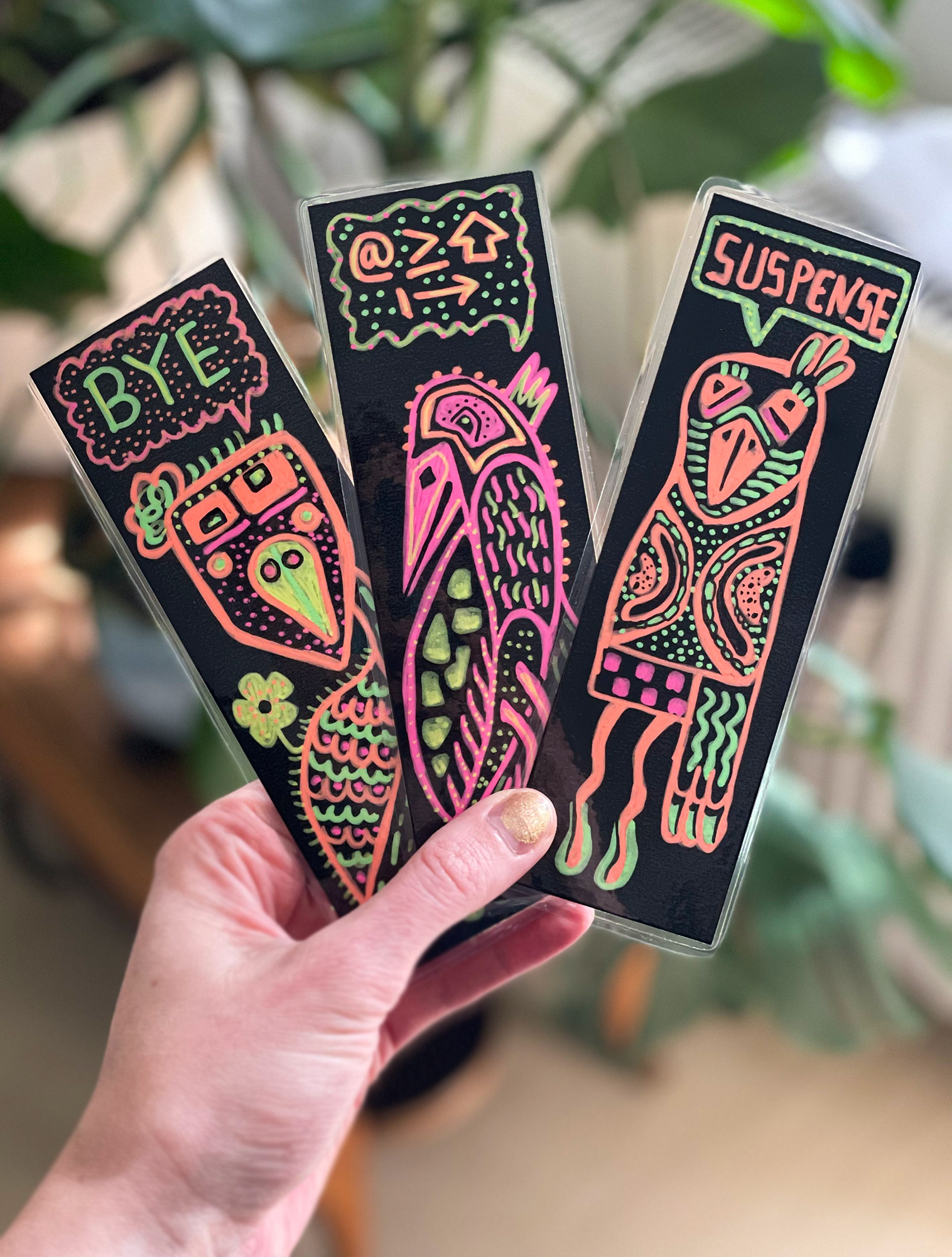 bookmarks birds neon 4