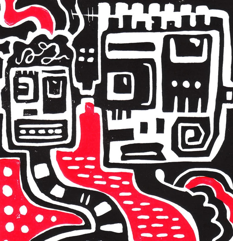 car_robots_linoprint_detail