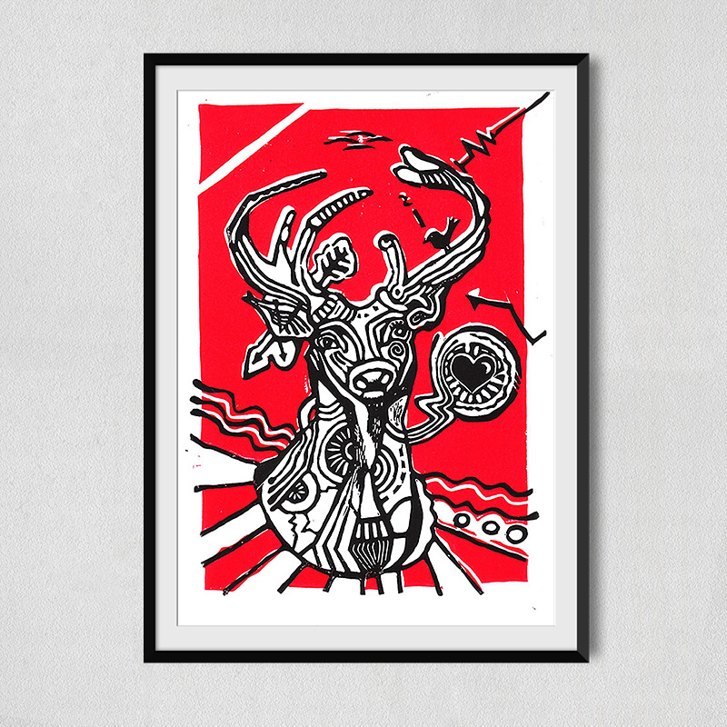 deer linoprint preview