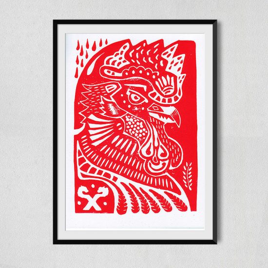 rooster linoprint preview