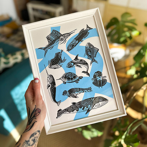 ocean animals print framed