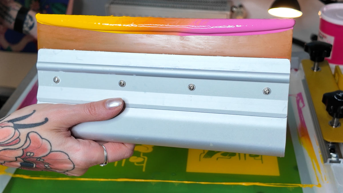 blog-squegee-with-ink squeggee with the gradient ink on it